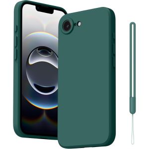 NSIECD-Coque Compatible pour iPhone 16e avec Cordon, Antichoc &Eacute;tui en Silicone avec Protege de Camera, Doublure en Microfibre Souple, Conception Sp&eacute;ciale de Bord Droit (Vert Fonc&eacute;, iPhone 16e) - Neuf