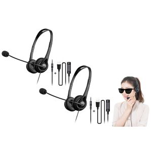 2 casques filaires avec microphone pour ordinateur, &eacute;couteurs USB - Neuf