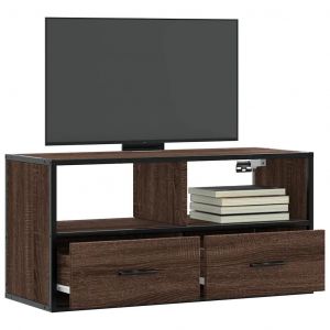 Meuble Tv Chêne Marron 80x31x39,5 Cm Bois D'ingénierie Et Métal - Neuf