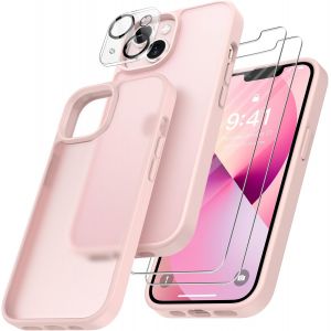 4 En 1 Coque Pour Iphone 13 Mini Avec 2 Verre Trempé + 1 Caméra Protecteur, [Coussin D'air Intégré] Antirayures Souple Tpu Bumper Protection Housse Pour Iphone 13 Mini, Rose Clair - Neuf
