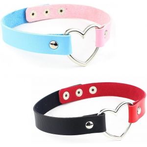 Kal-2 Pieces Choker Femme Gothique Cuir Pu R&eacute;glable Collier Ras Du Cou Pour Femme Et Homme Filles, Vintage, Punk Goth Rock Collier Necklace Choker - Neuf