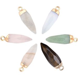 6pcs Pendentif De Quartz De Pierre Pr&eacute;cieuse, Pendentif De Collier De Cristal De Pierre De Chakra &Agrave; Facettes De Quartz Pour Le Bracelet De Collier De Bijoux - Neuf