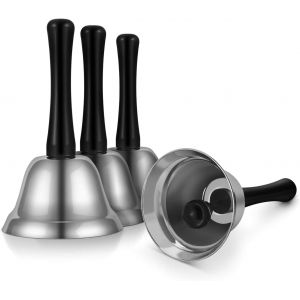 Cloches de main (Pack 4) - Cloches m&eacute;talliques ergonomiques noires son clair/m&eacute;lodieux id&eacute;al salons restaurants &eacute;coles aides seniors jeux p&eacute;dago d&eacute;coration rustique - Neuf