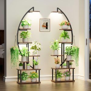 NouvelHorizonstore-Grand support pour plantes d'int&eacute;rieur avec lampe de culture, 7 niveaux en m&eacute;tal pour plantes, grande &eacute;tag&egrave;re de pr&eacute;sentation, &eacute;tag&egrave;re en forme de demi-lune, salon, terrasse, balco - Neuf