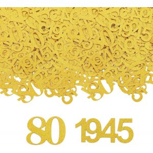 Lot de 100 confettis d&iquest;&iquest;coratifs pour 80e anniversaire - 3,4 &iquest;&iquest; 5 cm - D&iquest;&iquest;coration de table &iquest;&iquest; paillettes pour femme et homme - 1945 - Or 80 - Neuf