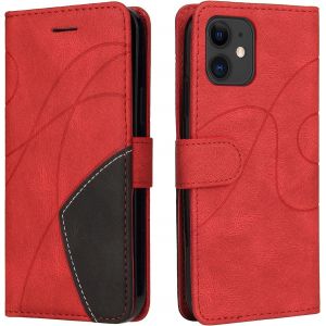KALANKA-Coque pour iPhone 11 (6,1 Pouces), Etui en Cuir PU Portefeuille Housse Fermeture Magn&eacute;tique und Flip Protection Case avec Antichoc TPU, Etui &agrave; Rabat, Fentes pour Cartes (Rouge) - Neuf