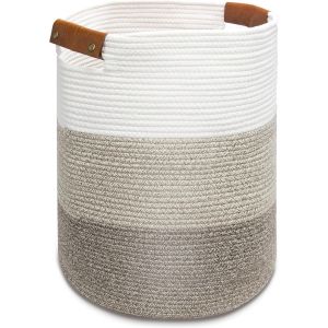 MEVRONISSHOP-Grand panier &agrave; linge en corde de coton avec poign&eacute;es, panier de rangement tiss&eacute; naturel pour la maison, la salle de bain, la cr&egrave;che, organisateur multi-usage pour v&ecirc;tements, jouets - Neuf