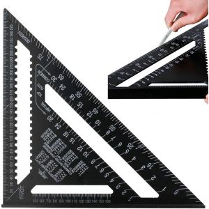 12 Pouces Équerre Triangle Règle d'angle en Metrique Speed Square Équerre de Charpentier Equerre Menuisier en Alliage d'aluminium comme Rapporteur Chanfrein Règle Droite - Noir - Neuf