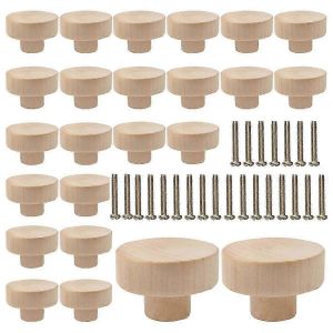 Poignées de tiroir rondes en bois Poignées de tiroir de meubles d'armoire en bois,adaptées à la commode de garde-robe de tiroir (24 pièces) - Neuf