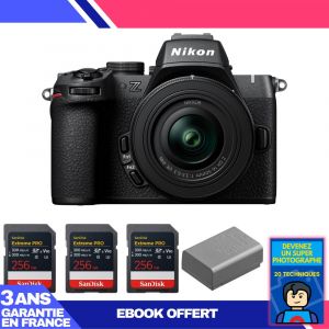 Boitier Nikon Z50 II + 16-50mm f/3.5-6.3 VR + 3 SanDisk 256GB Extreme PRO UHS-II SDXC + Nikon EN-EL25a + Ebook 'Devenez Un Super Photographe - Neuf