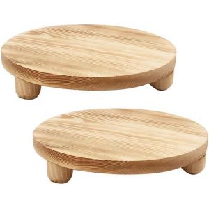 Nouvelhorizonstore-2 Pcs Planche De Socle Rond Riser Planche De Pr&eacute;sentation En Bois Planche De Socle Pot Fleuri Support &Eacute;l&eacute;vateur Couleur Bois Environ 25x25x5cm Pour Une Pr&eacute;sentation Int&eacute;rieure Et E - Neuf