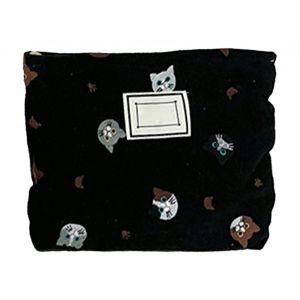 Trousse de maquillage en toile portable avec broderie de chat et fermeture eclair, trousse de toilette en toile pour voyage, noire - Neuf