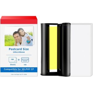 Recharge Kit Pour Canon Selphy Cp1500/Cp1300/Cp1200 Papier Photo Kp-108In 3115B001(Aa) - 1 Encre + 36 Feuilles Photo 100X148 Mm - Impression Photo Professionnelle - Neuf