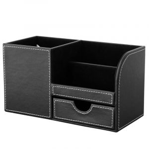 Organiseur De Bureau Multifonctionnel À 4 Compartiments (Noir), En Cuir Léger, Pour Stylos, De Luxe, Créatif, Tendance, Pour Étudiants, Papeterie, Tiroir, Rangement Pour Stylos - Neuf