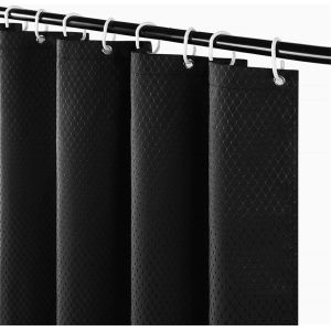 Tianyi-Rideau De Douche Tissu Lavable Anti Moisissure Noir Gaufre Épais Petits Rideaux De Douche En Polyester Imperméable Pour Salle De Bain Avec 6 Crochets 90x180cm - Neuf