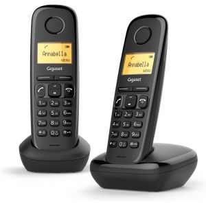 A170 Duo - 2 T&eacute;l&eacute;phones Dect Sans Fil - &Eacute;cran Avec R&eacute;tro-&Eacute;clairage - Identification De L'Appelant - 18 Heures D'Autonomie En Conversation - R&eacute;pertoire Avec 50 Contacts, Couleur Noir - Neuf