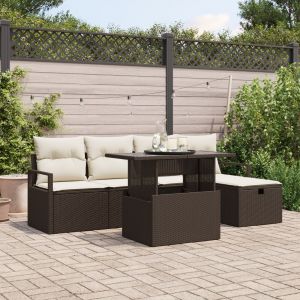 vidaXL Ensemble de 6 pi&egrave;ces de canap&eacute; de jardin avec coussins en rotin poly marron, vidaXL Canap&eacute; de jardin 2 places avec rangement et coussins en rotin poly marron - Neuf
