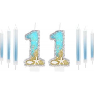 Eryi-Bougie En Forme De Chiffre 11 Pour Gâteau D'anniversaire, Bougies Bleues, Décorations De Gâteau Pour 11e Anniversaire, Fête D'anniversaire, Mariage - Neuf
