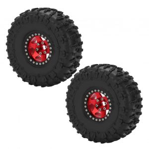 2 pièces 1,9 pouces jante de roue pneus ensemble jantes en métal pneus en caoutchouc ensemble pour Axial SCX10 1/10 RC chenille voiture rouge et noir - Neuf
