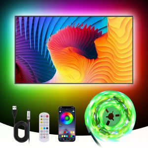 Trahoo-Rgbic Ruban Led 5m, Dreamcolor R&eacute;tro&eacute;clairage Led Tv For 65 &Agrave; 75 Pouces Tv Avec Intelligent App Et 2.4g Rf T&eacute;l&eacute;commande, Synchroniser Avec La Musique, Pour Chambre Mariage F&ecirc;te No&euml;l D&eacute;coration - Neuf