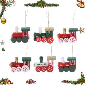 En bois d'Arbre de No&euml;l Pendentif, 6 Pi&egrave;ces en Bois de No&euml;l de Train, de Bois, de l'Artisanat de l'Arbre de No&euml;l Suspendus Ornement, Arbre de No&euml;l Cintre, Mini Train Jouet pour les Cadeaux de No&euml;l - Neuf