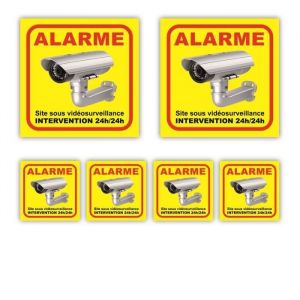 Surveillance Video Alarme maison - x6 stickers : dim. 100x100mm (x2) + dim. 50x50mm (x4) - Anti UV - garantie 5 ans - SDRJ - Neuf