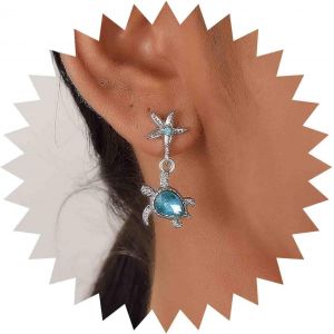Kal-Boucles D'oreilles Tortue De Mer En Cristal Boucles D'oreilles Tortue De Plage Boucles D'oreilles &Eacute;toile De Mer Boucles D'oreilles Tortue Saphir Boucles D'oreilles Animaux Bijoux Pour Femmes - Neuf