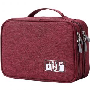 Sac organisateur de c&acirc;bles de voyage,&eacute;tui d'accessoires &eacute;lectroniques,sac de rangement de c&acirc;ble portable &agrave; double couche pour - Neuf