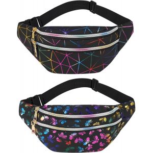 SJZG-Lot De 2 Sacs Banane Étanches Pour Femme - Sac Banane De Sport Pour Fille Et Homme - Sac Banane Tendance Pour L'Extérieur, Les Voyages, La Randonnée - Sac Banane Pour Femme, Multicolore, - Neuf
