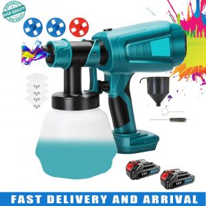 Pistolet &agrave; peinture, pulv&eacute;risateur de peinture HVLP sans fil, pistolet &agrave; peinture portable ,2 batteries 3.0 Ah, contr&ocirc;le du d&eacute;bit r&eacute;glable, pour la peinture de maisons, cl&ocirc;tures, armoires, murs, etc. - Neuf
