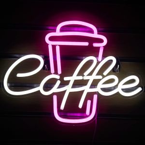 Caf&eacute; N&eacute;ons Enseignes Au N&eacute;on De Mot De Led Pour Le Mur Caf&eacute; Tasse N&eacute;on Bar Signe Rose Blanc Led Mur Art Pour D&eacute;cor Bi&egrave;re Bar Club Restaurant Chambre F&ecirc;te D'anniversaire - Neuf