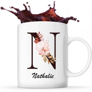 Eryi-Mug Nathalie | Tasse Prénom Femme Avec Lettre Fleur | Idée Cadeau Pour Anniversaire Noël Et Fête Des Mères - Neuf