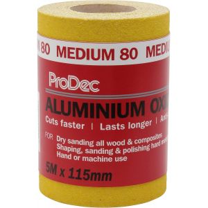 Rouleau de 5 m de papier abrasif jaune, oxyde d`aluminium, grain 80 moyen pour poncer bois, peinture, joints, métal et plus, papier abrasif compatible avec les ponceuses électriques - Neuf