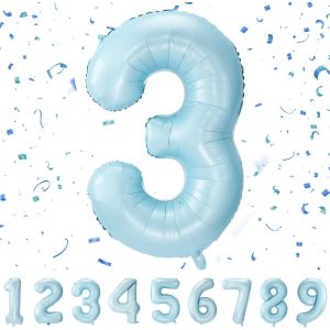 Number 3 Birthday Balloon, Number 3 Balloon Pastel Blue, 40 Inches  101 Cm Giant Helium Balloons Xxl Inflatable Balloons, Number Balloon Birthday Decoration Flights With Helium - Neuf