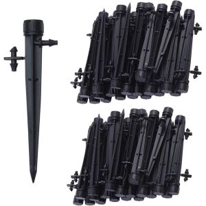 Lot de 100 micro-arroseurs d'irrigation goutte à goutte, 360 degrés, 8 trous d'eau, pour tubes de 1/4 (4-7 mm), pour système d'irrigation goutte à goutte de jardin, noir - Neuf