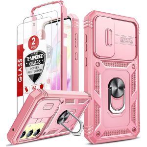Kal-Coque Pour Samsung A35 5g Avec Anneau Support, Full Protection De La Caméra En Pc Dur Anti-Chut Renforcée Armor Heavy Duty Antichoc Bumper Housse Etui Galaxy A35 5g-Rose - Neuf