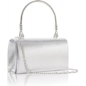 RFCBC-Pochettes et Clutches Femme, Pochette Soiree Femme Argentée Métallique Élégant avec 2 Chaîne Détachable, Sac a Main Cuir Fashion pour Mariage Fete Boule Cocktail Cérémonies 17x5x10CM - Neuf