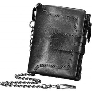 Portefeuille En Cuir &Agrave; Cha&icirc;ne Rea &iquest; Rangement Polyvalent,Portefeuille En Cuir Antivol Avec Fermeture &Eacute;clair Et Boucle De Fermeture &Agrave; Glissi&egrave;re Multiples,Poches Pour Femmes,Noir ,Refer - Neuf