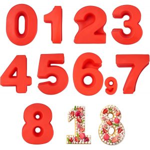 Jexnovashop-9 Pi&egrave;ces Moules &Agrave; G&acirc;teau 3d En Silicone Num&eacute;rique De Boulangerie D'anniversaire Grands Moules &Agrave; G&acirc;teau 3d En Silicone Pour Anniversaire Mariage Anniversaire De Mariage(Rouge) - Neuf