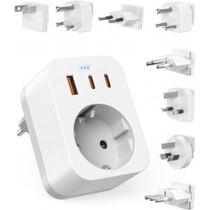 JEXNOVASHOP-Adaptateurs de Voyage Kit Mondial, Adaptateur de Prise International avec USB C (PD 20W), 8 Prises de Voyage Amovibles Travel Adapter pour l'Afrique du Sud/JAP/AUS/USA/IT/Swiss/EU/UK - Neuf