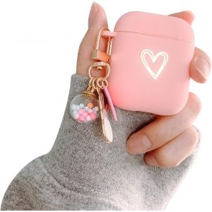 Compatible avec Coque pour AirPods 2 et Coque airpods 1 G&eacute;n&eacute;ration, &Eacute;tui de Protection Motif Coeur Dor&eacute; Mignon Porte-cl&eacute;s Antichoc pour Filles Femme Coque Housse pour AirPods 2 & 1-Rose - Neuf