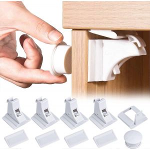 Serrure Tiroir B&eacute;b&eacute; - S&eacute;curit&eacute; Enfant - Serrure D'armoire - 4 Serrures + 1 Cl&eacute; Autocollante - Serrure Invisible Pour Armoire Et Tiroirs - Neuf