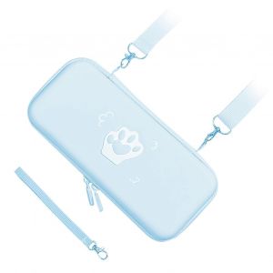 Mignon Chat Patte De Transport Étui En Cuir Pu Housse De Protection Rigide Avec Bandoulière Et Corde À Main Pour Switch Game Console Jacinthe Bleu - Neuf