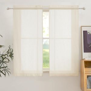 Eryi-Rideau Voilage 60x120 - Rideaux Lin Décoration De Maison Cuisine Chambre Lumineux Filtrer Elégant Protecter La Confidentialité, L 60 X H 120 Cm, 2 Pièces, Écru - Neuf