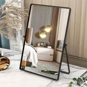 Black Table Mirror Portable Makeup Mirror Vanity Mirror Rectangular Mirror With Stand Single Sided Table Mirror For Bedroom, Living Room, Office - Neuf