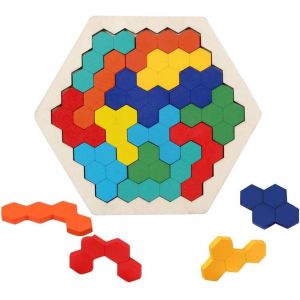 ERYI-Jouets De Boîtes À Puzzles Hexagonaux En Bois, Casse-Têtes En Bois Blocs De Puzzle, Jouets Éducatifs De Puzzles, Puzzles Tangram Pour Enfants De 3, 4, 5 Et 6 Ansv - Neuf