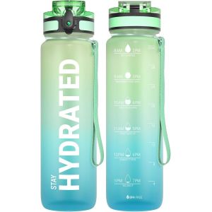 Bouteille D'eau,Gourde Sport 1l/500ml/750ml Avec Marqueur De Temps De Motivation,Sans Bpa,Étanche & ,Pour Sport,Camping (1 Bouteille).[B74] - Neuf