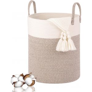 LETNERNY-Panier A Linge Sale En Coton Tissé, 66L Boho Corbeille A Linge Avec Poignée, Panier Rangement Salle De Bain, Grand Laundry Basket Pour Buanderie Chambre D'Enfant Salon Jouets, 38X46Cm - Neuf