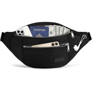 RFCBC-Grand Sac Banane pour Femme et Homme, Sac Banane avec Prise Casque et 4 Poches zippées, Ceinture réglable pour Le Cyclisme, la Course, Le Jogging, Les Voyages, l'extérieur - Neuf