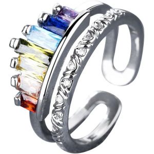 Kal-Bague En Argent Sterling 925, Princesse Couronne Bague Ouvertes Avec Colorées Cubiques Zircones, Cadeaux De Bijoux Pour Filles Femmes Dames Anniversaire Mariage - Neuf